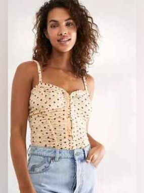 Free People Cream Floral Mischa Bodysuit